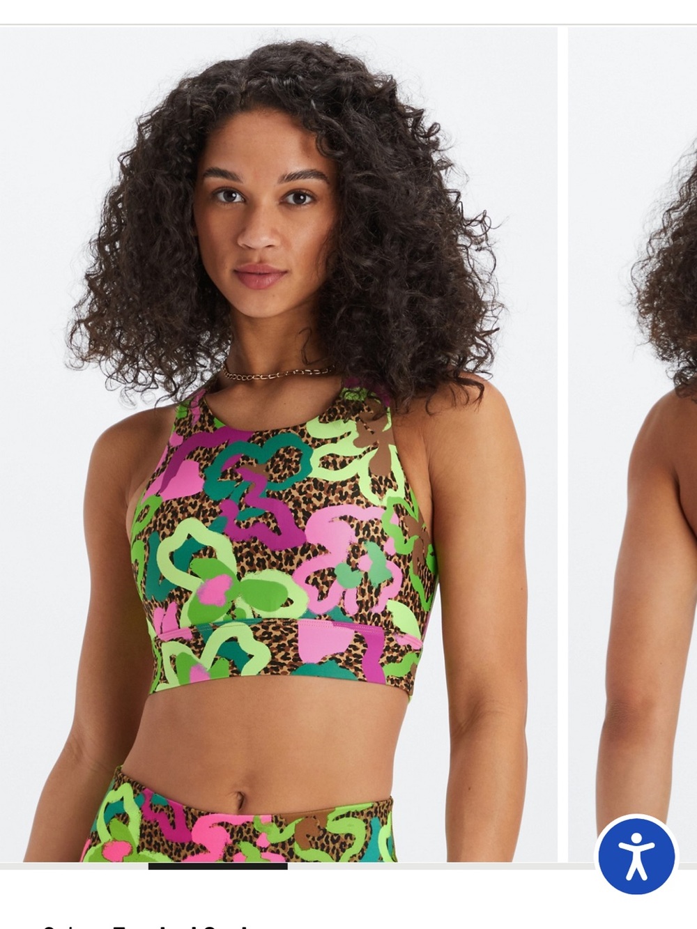 Fabletics Neon Green Pink Brown Leopard Floral Sports Bra